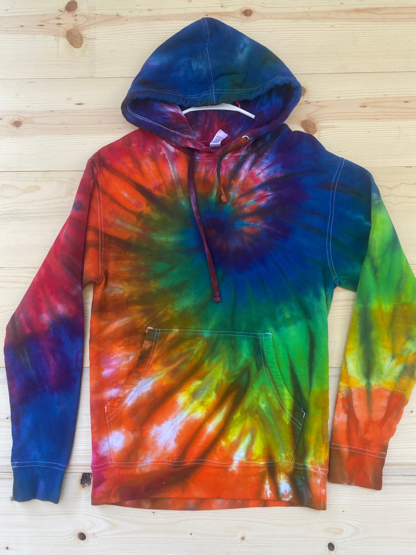Small Adult Ice Dyed Rainbow Spiral Hoodie