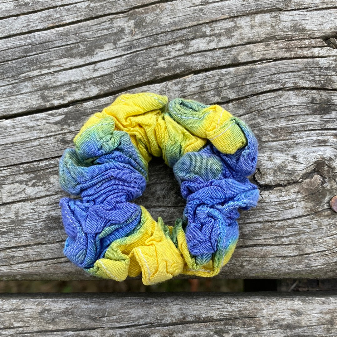 Blue/yellow/greens Rayon Hair Scrunchies - your choice