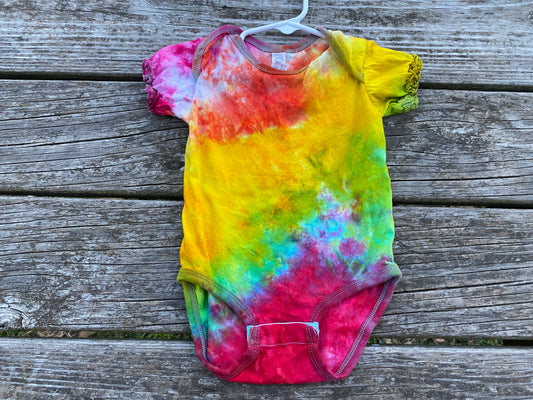 18 month ruffled sleeve rainbow ice dyed baby bodysuit