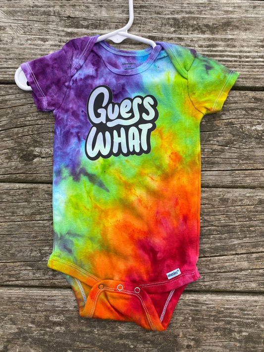 Guess what? Chicken Butt! Baby bodysuit ice dyed rainbow size 12 month