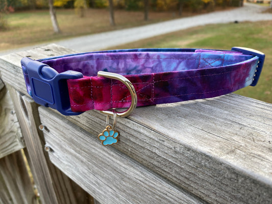 Large dog collar handmade and dyed purple blue pinks
