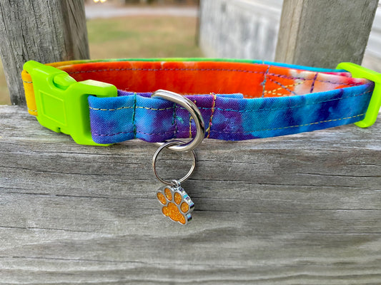 Small dog collar handmade and dyed rainbow