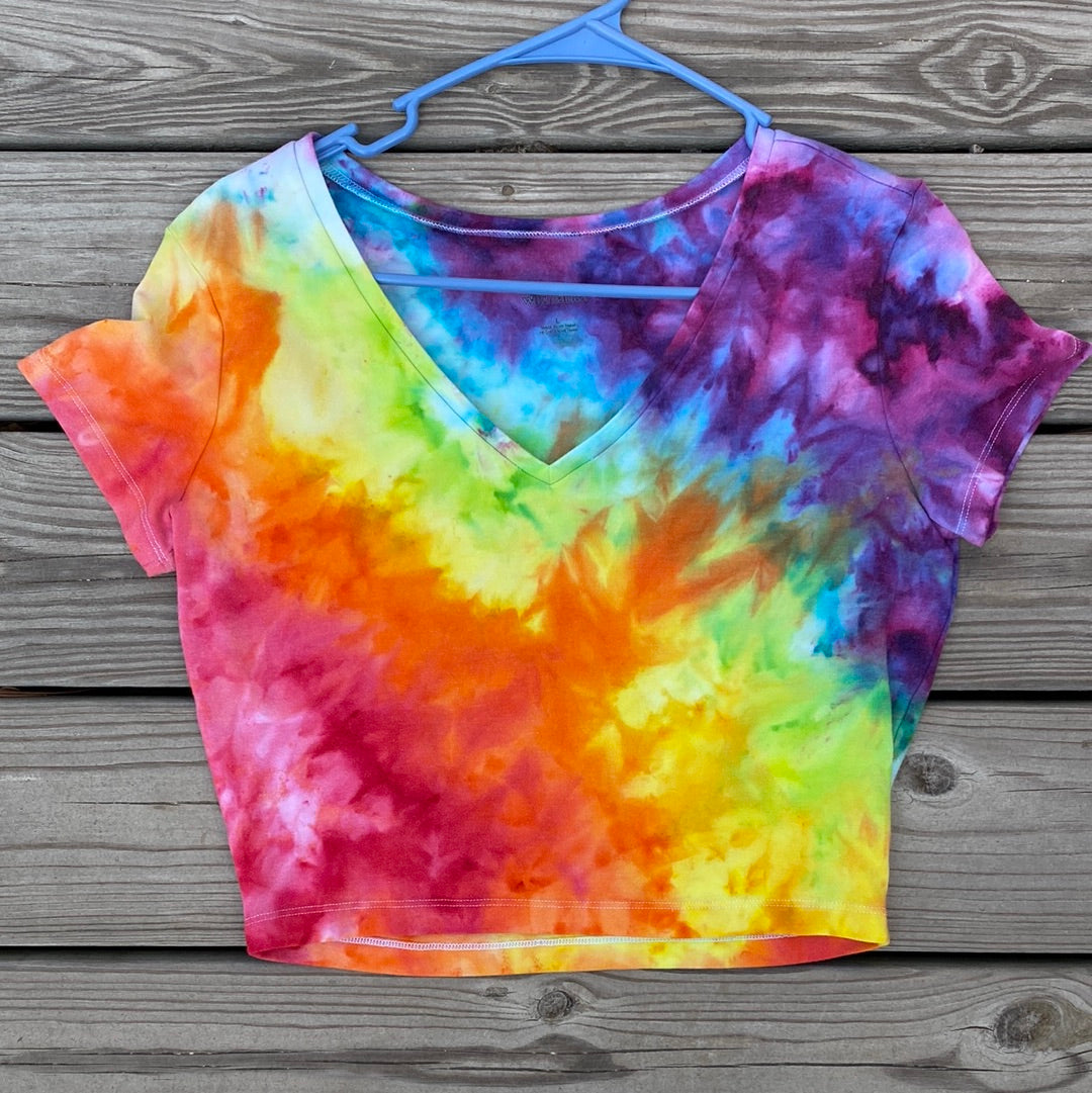 Wild fable large crop top rainbow scrunch v neck