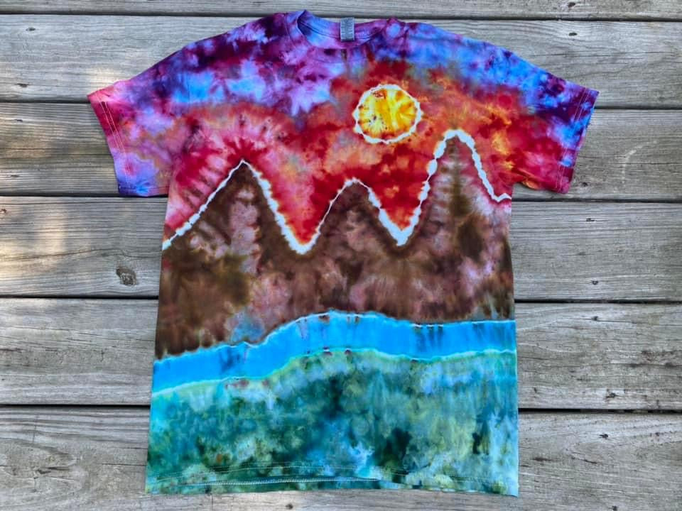 Adult Mountain Sunset Landscape Ice Tie Dye T-Shirt