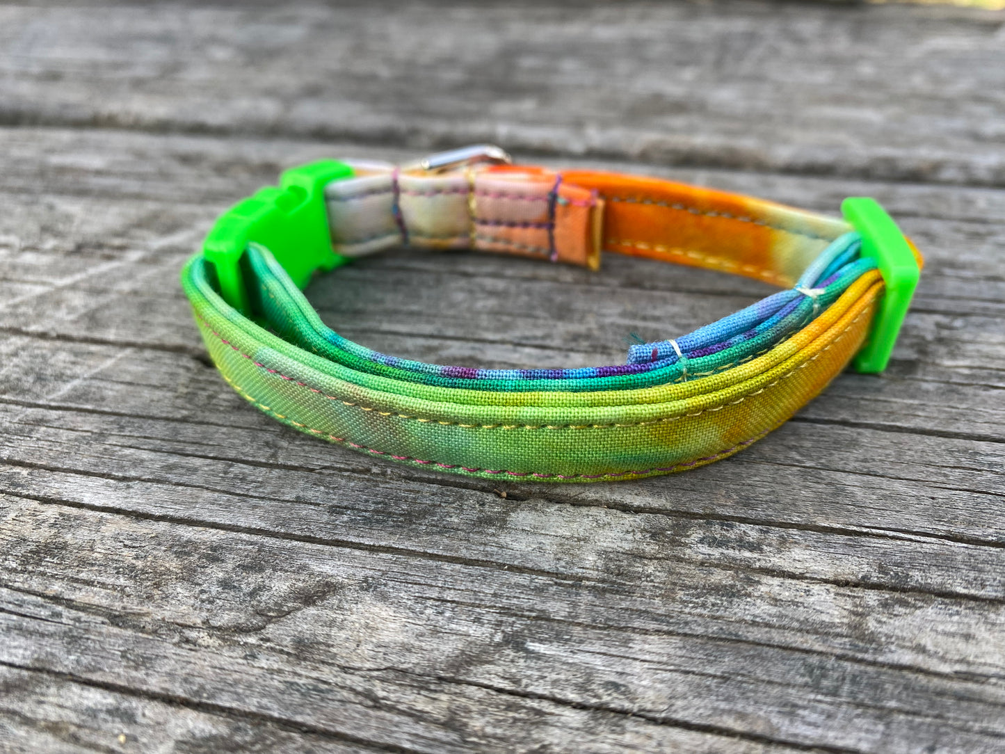 XS dog collar handmade and dyed rainbow