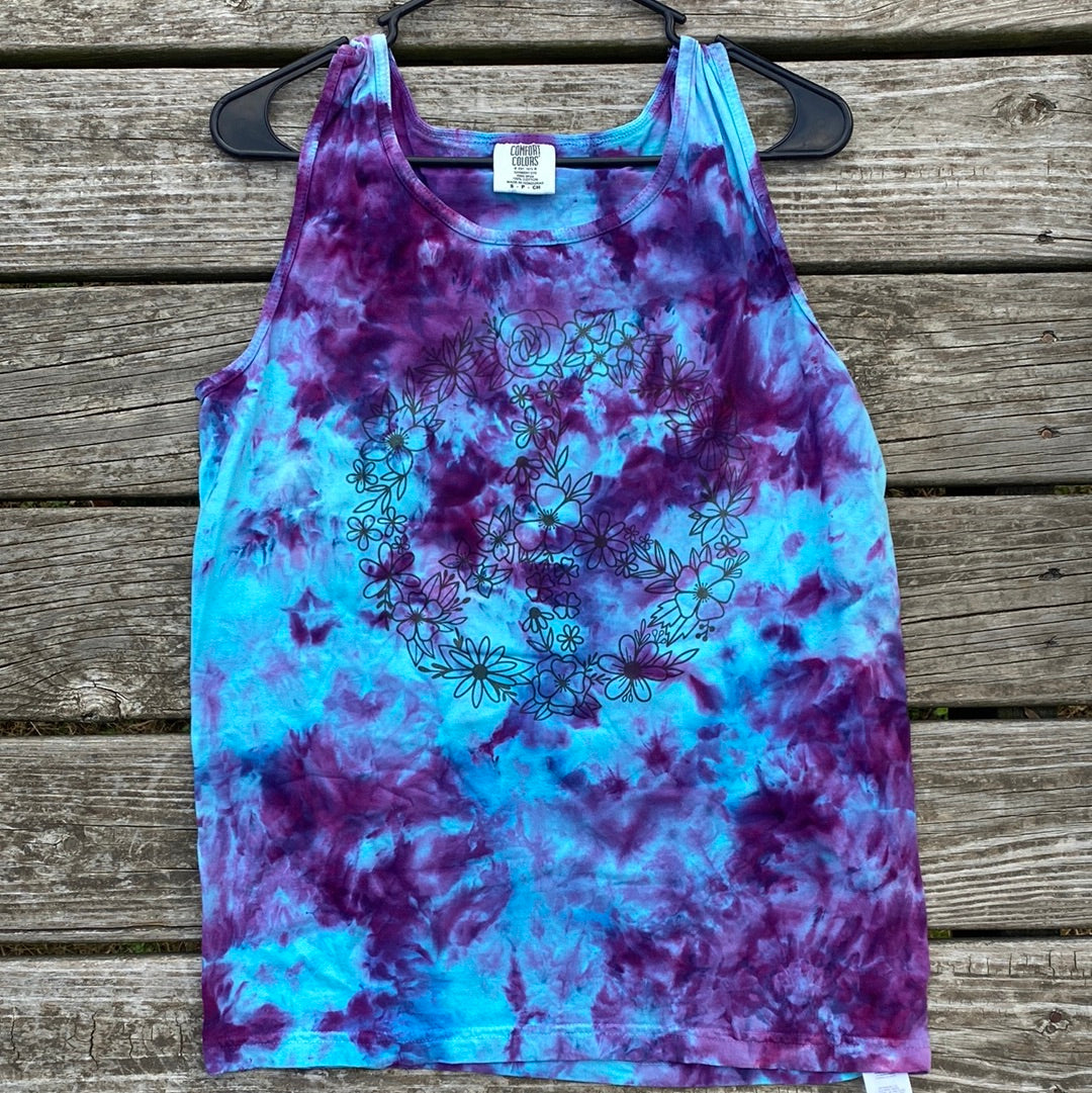 Comfort colors small purple blues flower peace sign adult tank