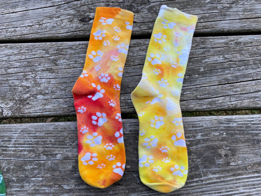 Adult paw print crazy socks yellows orange