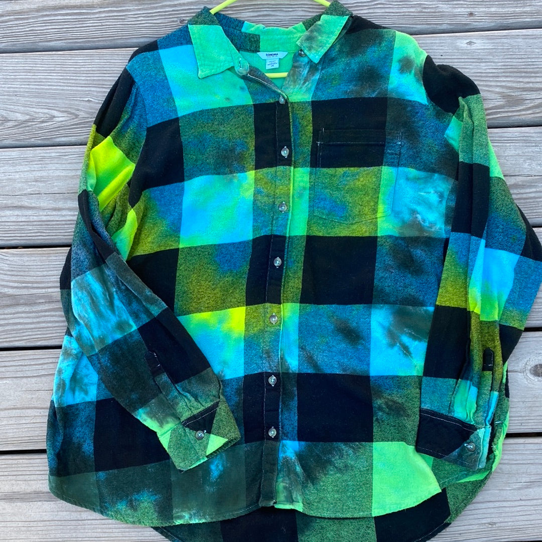 Sonoma womens 1x flannel long sleeve (blue green yellow)
