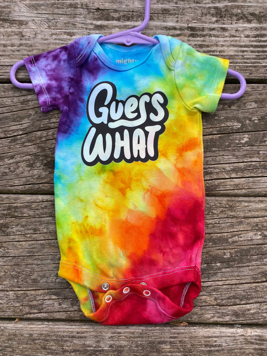 Guess what? Chicken Butt! Baby bodysuit ice dyed rainbow size 0-3 month