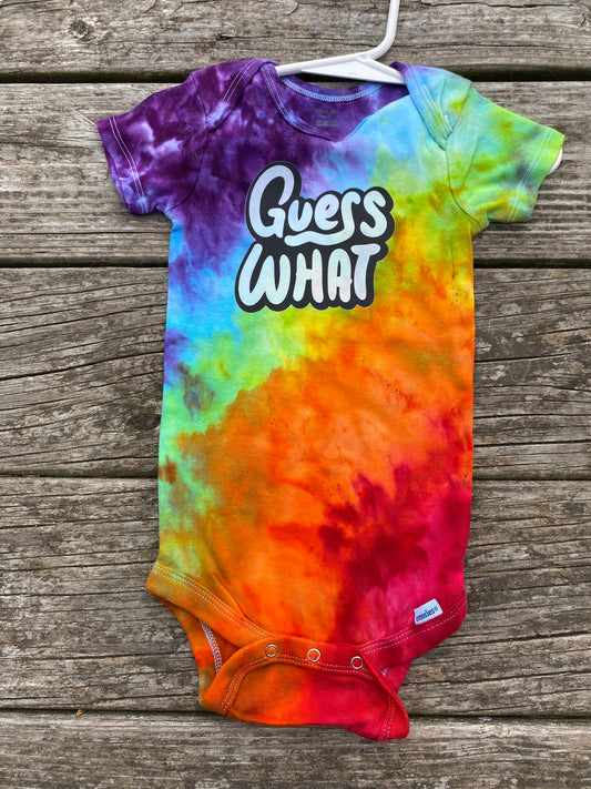 Guess what? Chicken Butt! Baby bodysuit ice dyed rainbow size 24 month
