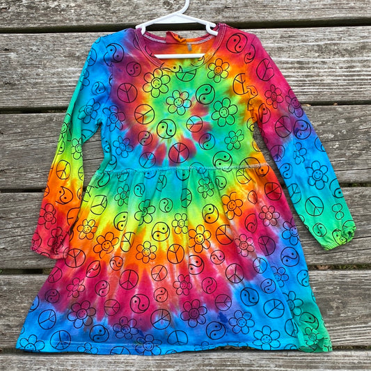 Cotton on 6 dress rainbow spiral peace signs fun long sleeve youth dress