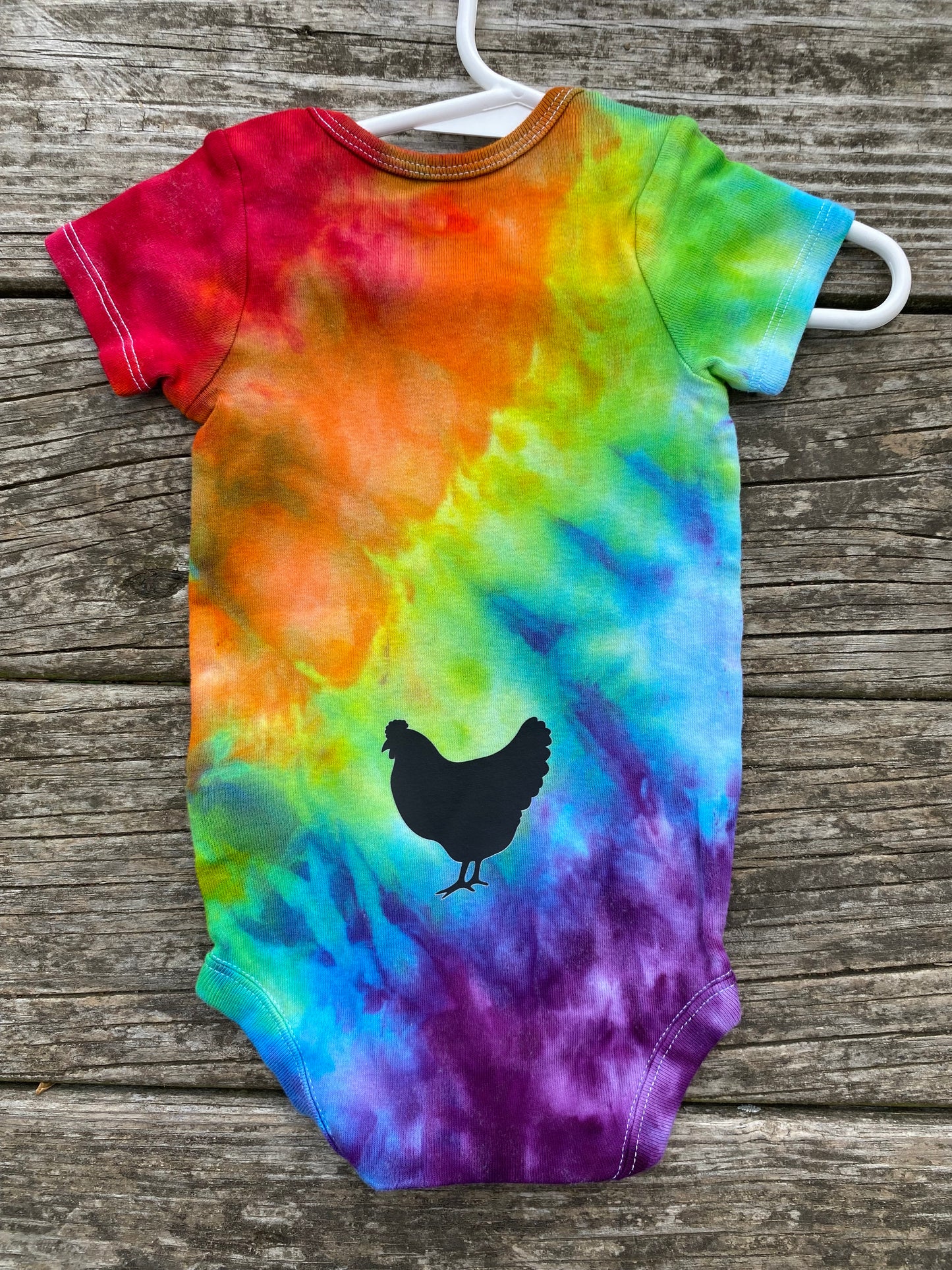 Guess what? Chicken Butt! Baby bodysuit ice dyed rainbow size 6-9 month