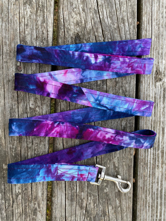 Dog leash 6' Handmade and Dyed purple blue pinks