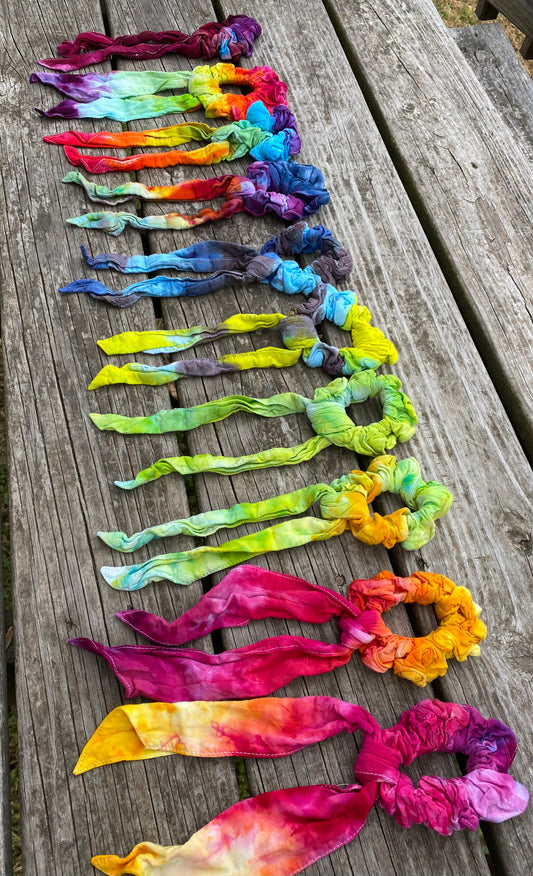 Rayon Long Bow Pony Tail Hair Scrunchies - you choose