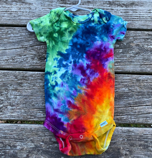 18 month baby bodysuit dark rainbow ice dyed