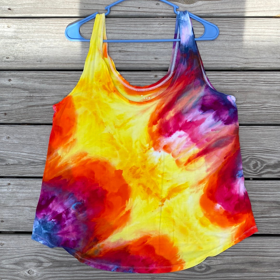 A new day large flowy tank women's incline vibrant sunset inspired ice dye