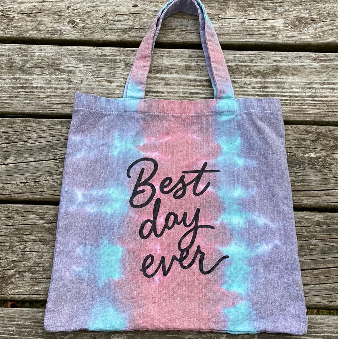 Best day ever cotton blend tote 13x13” (purple blue red)