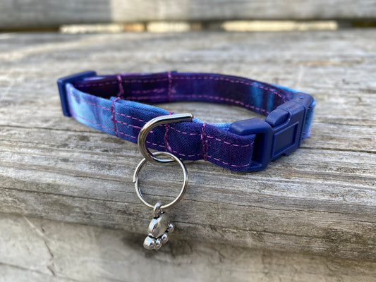 XS dog collar handmade and dyed purple blue pinks