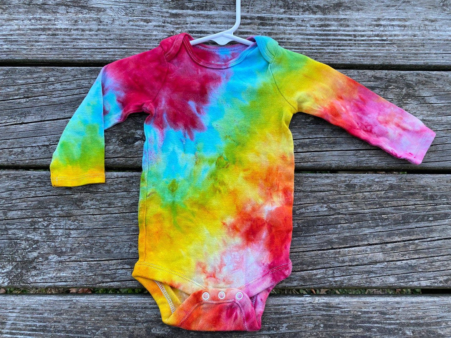 3-6 month baby bodysuit long sleeve rainbow ice dye