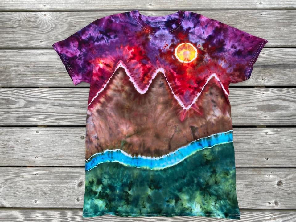 Adult Mountain Sunset Landscape Ice Tie Dye T-Shirt