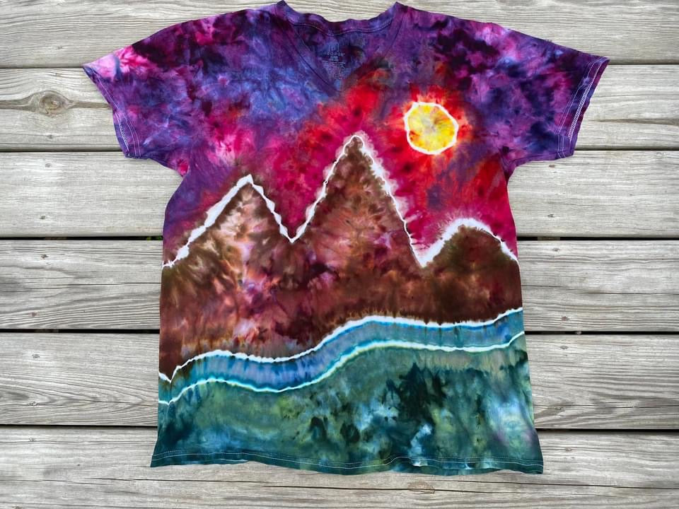 Adult Mountain Sunset Landscape Ice Tie Dye T-Shirt