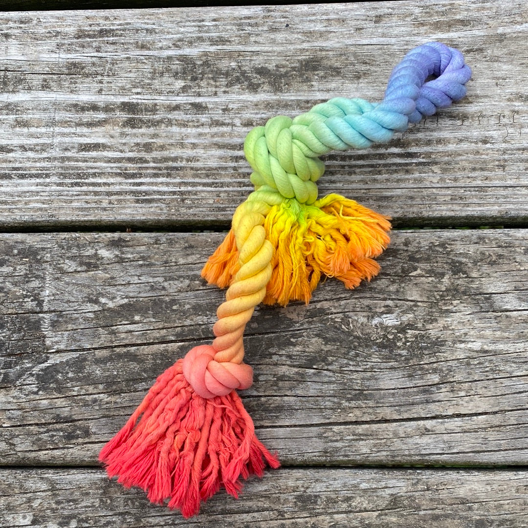 Rope dog tug toy large rainbow