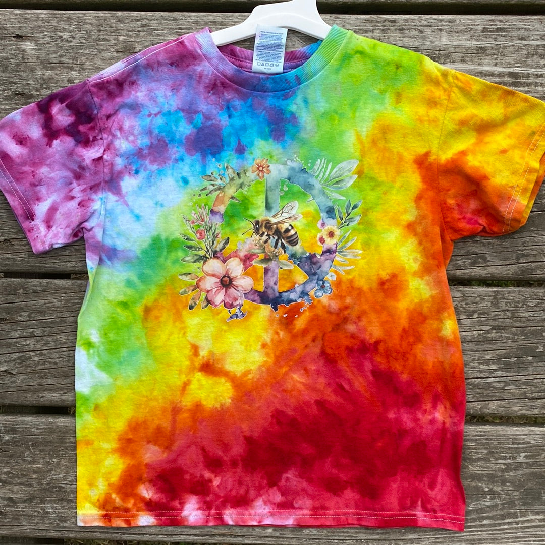 Delta youth small flower peace honeybee rainbow scrunch shirt