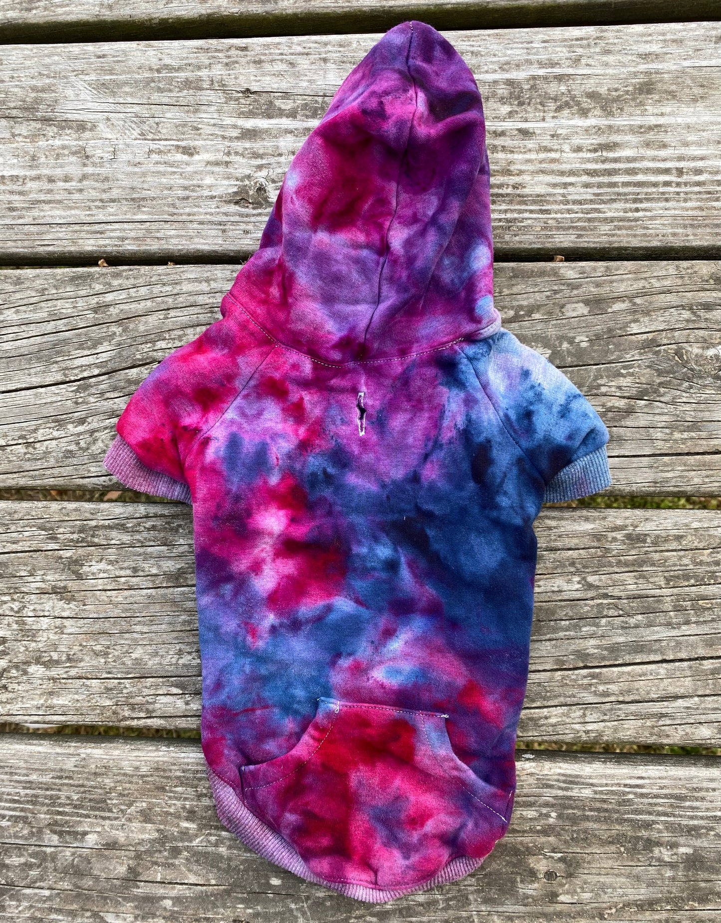 Medium flex-fit dog hoodie doggie design purple blues pinks