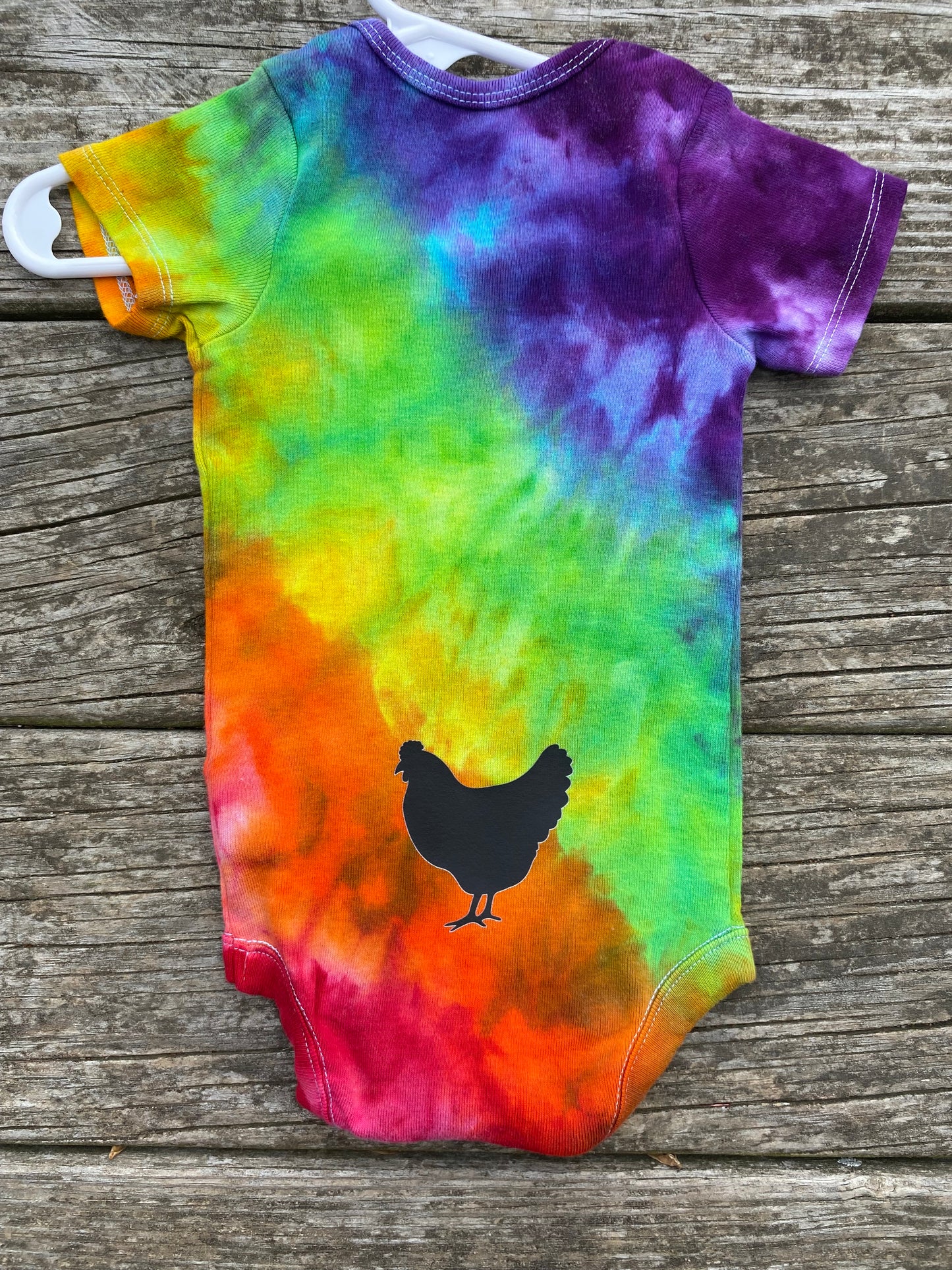 Guess what? Chicken Butt! Baby bodysuit ice dyed rainbow size 3-6 month