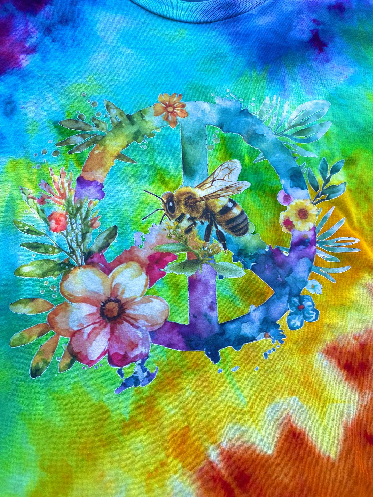 George 2XL adult unisex t-shirt Peace Flower Honeybees Rainbow Scrunch