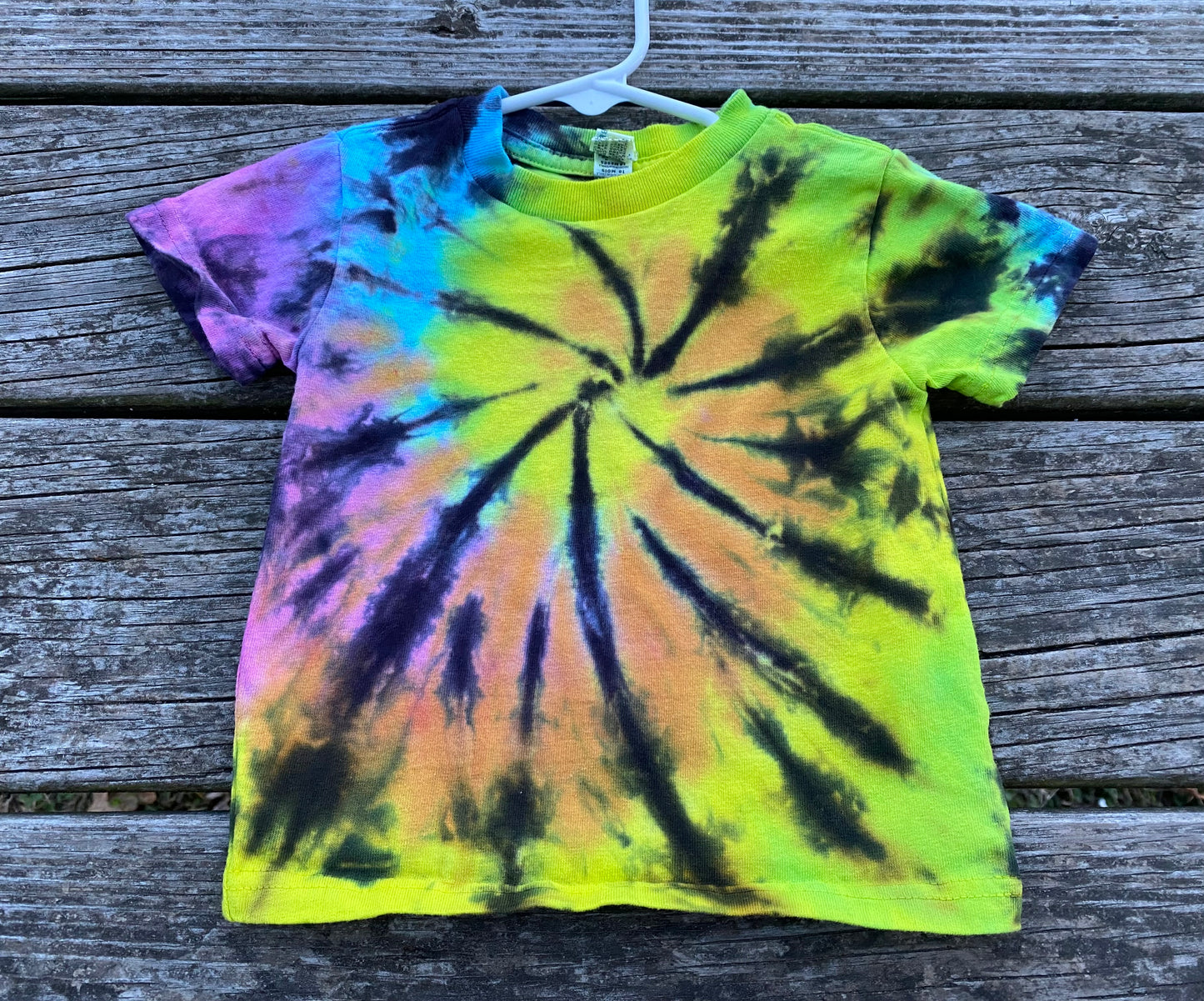 18 month baby T-shirt light rainbow and black liquid dyed
