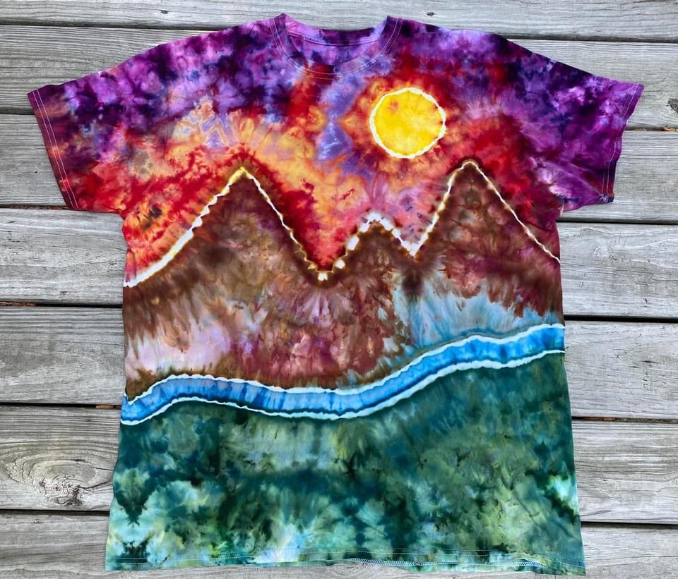 Adult Mountain Sunset Landscape Ice Tie Dye T-Shirt