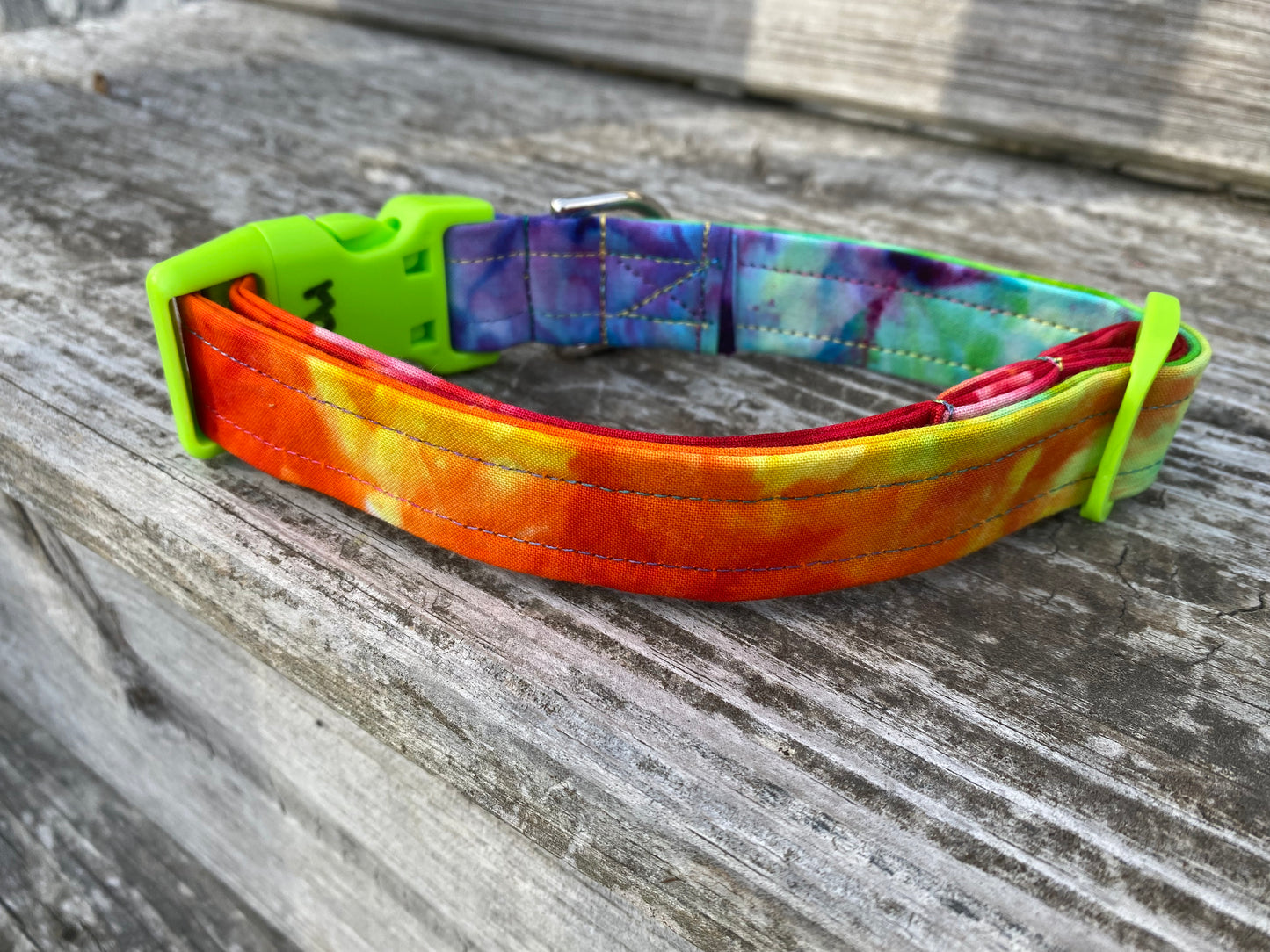 Medium dog collar handmade and dyed rainbow