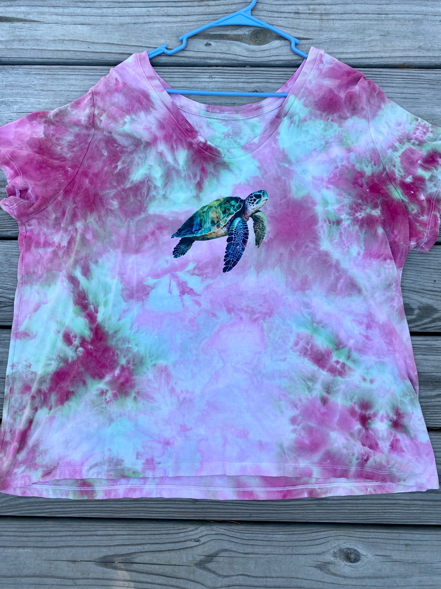 A new day 3XL women's shirt pink teals purple sea turtle print