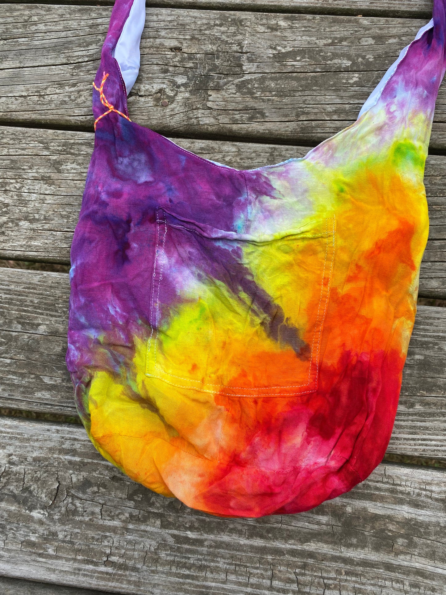 Zipper pouch lined purse carry boho shoulder bag sunset rainbow