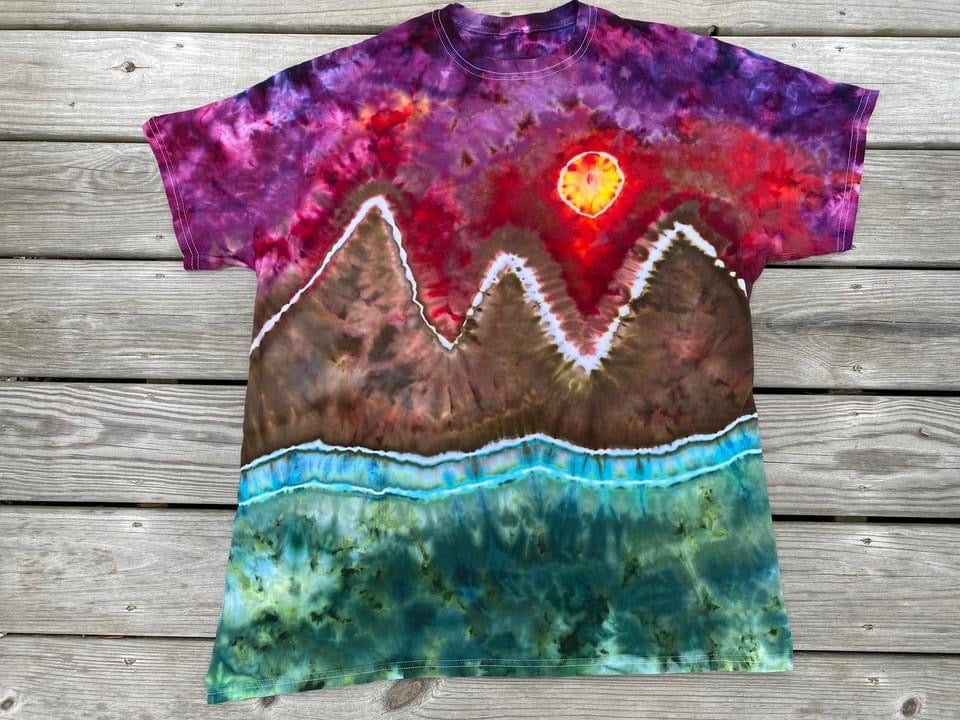 Adult Mountain Sunset Landscape Ice Tie Dye T-Shirt