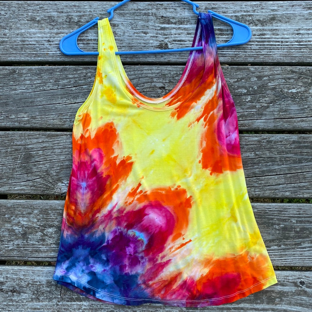 A new day XS flowy rayon tank women's incline vibrant sunset inspired ice dye