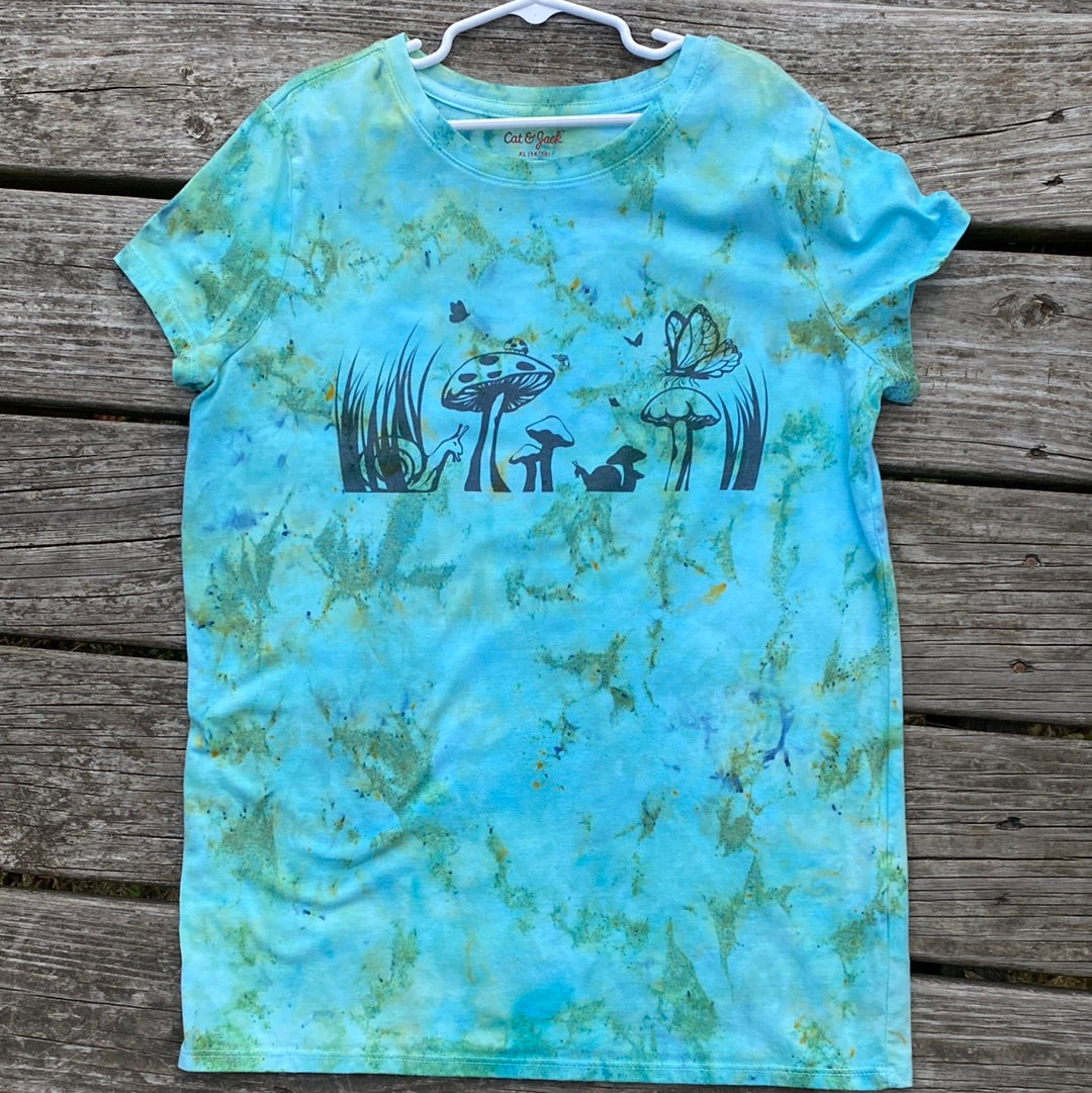 Cat and Jack xl youth girls (14/16) Blues teals Snail Nature design shirt