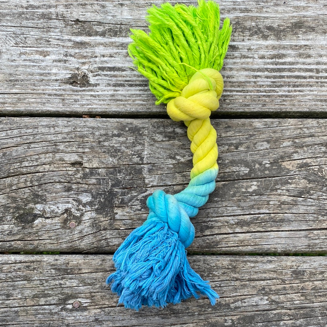 Rope dog tug toy large cotton tug green yellow blues