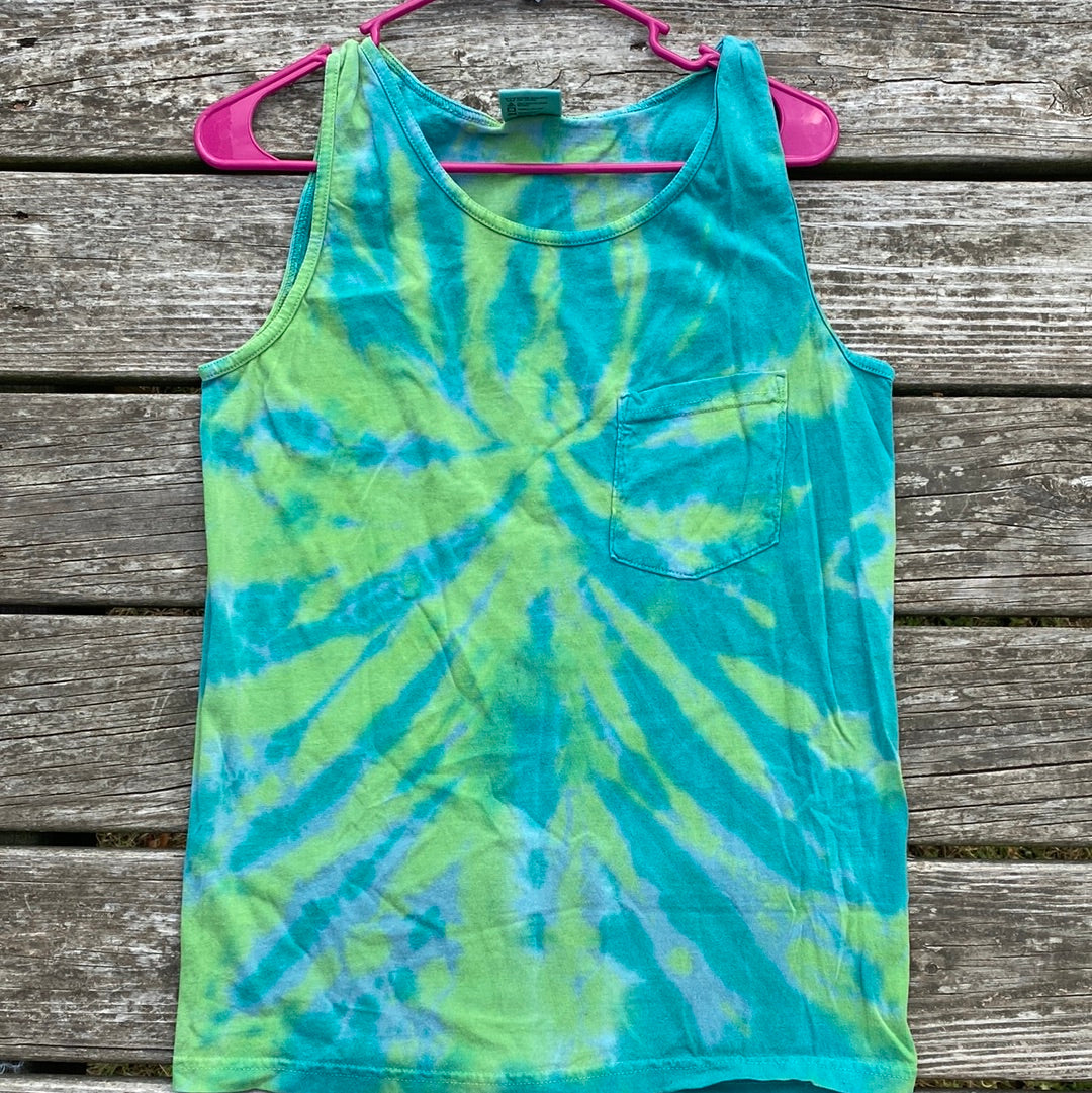 Comfort colors small blue green spiral adult tank top