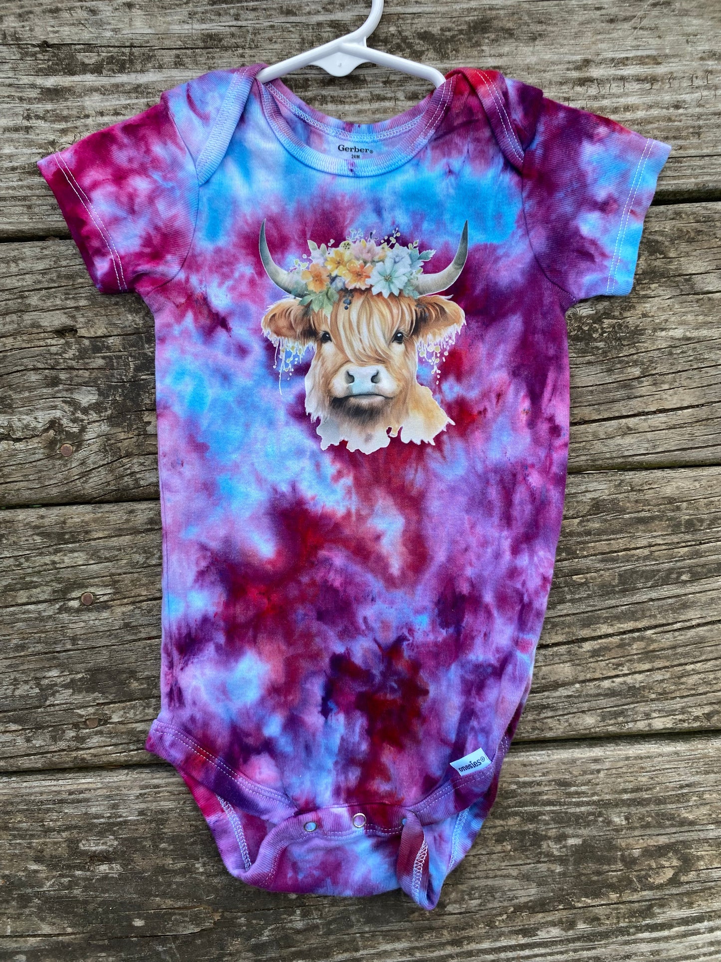 Gerber brand purples blues highland cow baby bodysuit 24 month