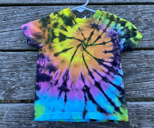 12 month baby T-shirt light rainbow and black liquid dyed