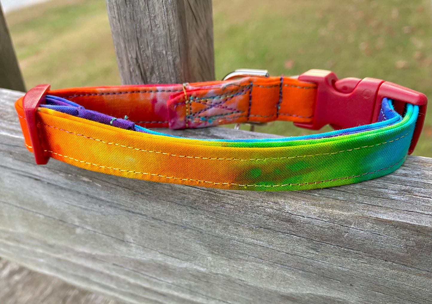 Small dog collar handmade and dyed rainbow