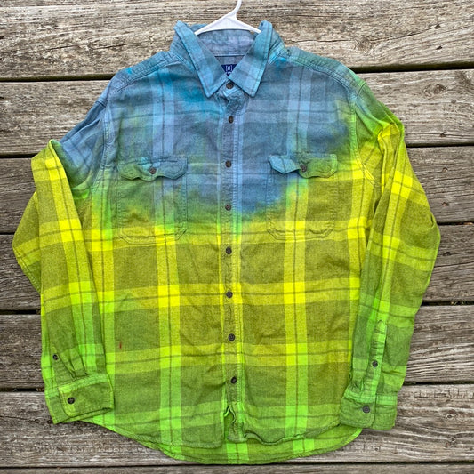 Adult 2XL flannel muted grey blue yellow greens
