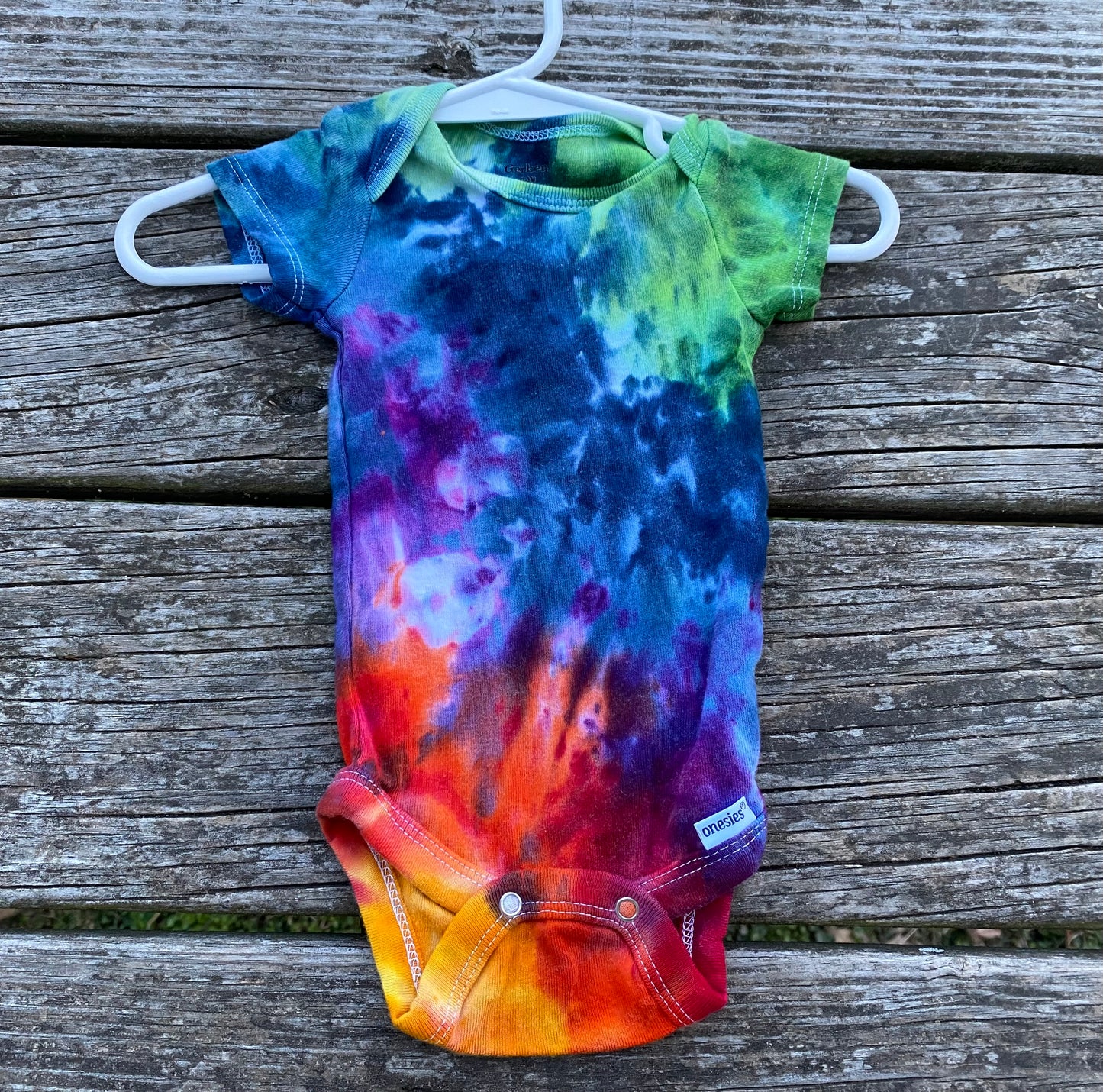 0-3 month baby bodysuit dark rainbow ice dyed