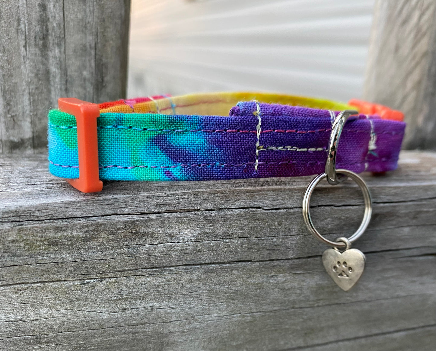XS dog collar handmade and dyed rainbow