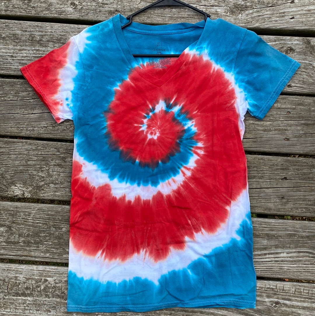 George v neck small Red white and blue spiral