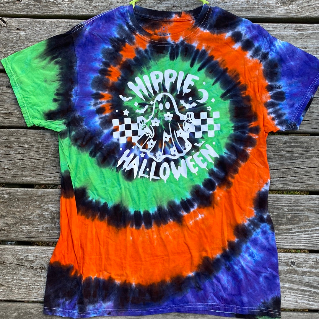 George xl Hippie Halloween Unisex Shirt Orange Purple Green Black Spiral