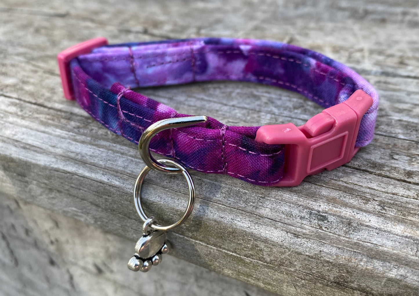 XS dog collar handmade and dyed purple blue pink