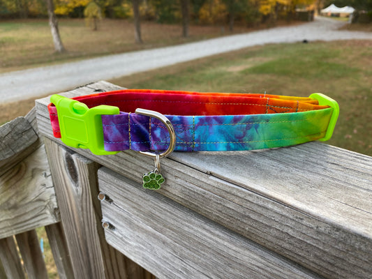 Large dog collar handmade and dyed rainbow